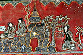 Glass mosaics depicting Buddhist stories lining walls around stupa in Shwe Yaunghwe Kyaung. Buddhist monastery, near Inle Lake. Myanmar. 